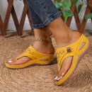 Large Size Casual Sandals Women Summer New Thick Sole Clip-toe Hollowed Ladies Slides Flip Flops Wedge Heel Solid Color Slippers