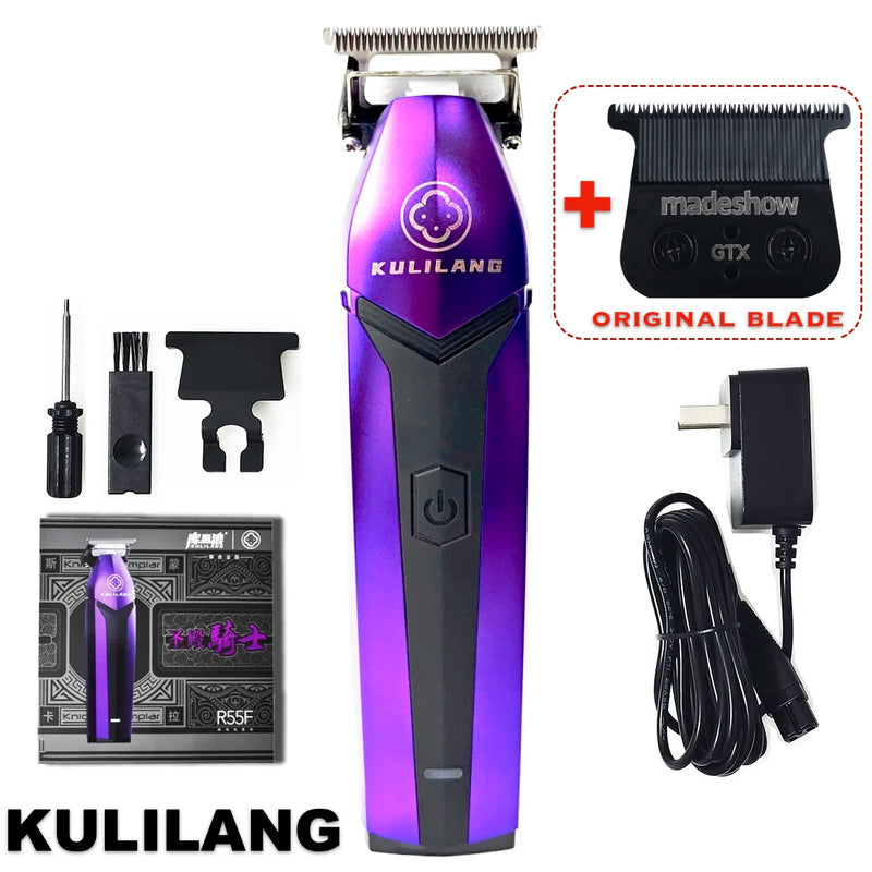 R55F Purple Professional Electric Hair Trimmer 7200RPM Adjustable 0 Pitch Blade Barber Shop Hair Clipper KULILANG Madeshow