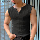 2024 Herren Tanktops Mesh Hollow Out Solid V-Ausschnitt Ärmellos Sommer Herren Westen Streetwear Transparent Fashion Herren Kleidung INCERUN