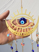 Crystal Suncatcher Rainbow Maker Stained Glass Evil Eye Sun Boho Ornament Window Decor Hanging Prisma For Garden Home Decoration