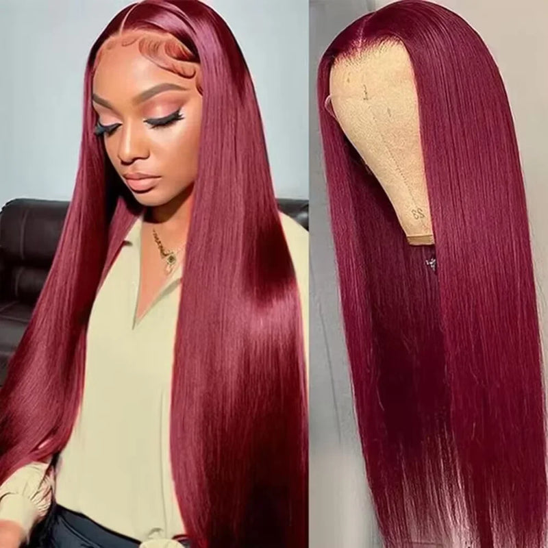 99J Reddish 13x6 HD Transparent Colored Human Hair Wigs Lace Front Human Hair Wigs Burgundy Colored Lace Frontal Human Wigs