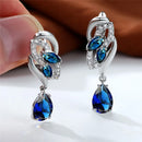 Luxury Female Blue Rainbow Stone Earring Silver Color Clip Earrings For Women Charm Crystal Zircon Wedding Jewelry