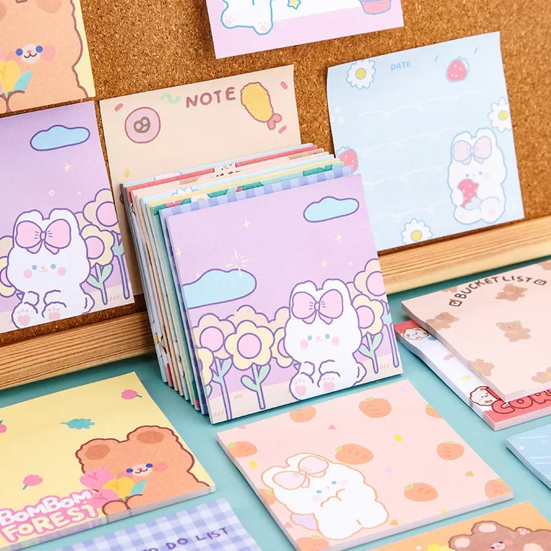 90 Sheets/Pack Cartoon Rabbit Bear Kawaii Animal N times Memo Pad Sticky Notes Memo Notebook Stationery School Supplies