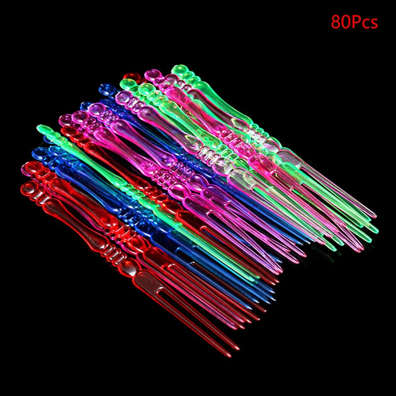 80pcs Mini Color Transparent Disposable Forks For Party BBQ Sticks Picks Skewer Set Home Dining Plastic Food Cake Fruit Fork