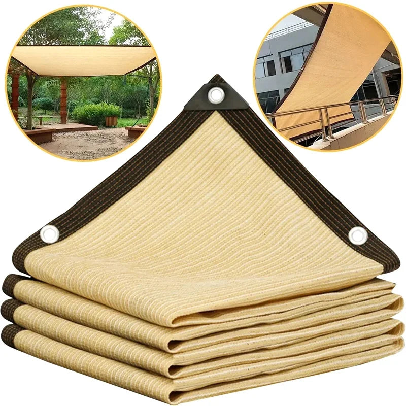 Beige Shade Mesh Wrap-around Perforated Shade Fabric Thickened Heat Insulating Mesh Summer Outdoor Sun Shade Sail