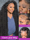36 40 Inch Curly 13x4 Lace Frontal Human Hair Transparent 220 Density Deep Wave 13x6 Lace Front Wig Brazilian For Black Women
