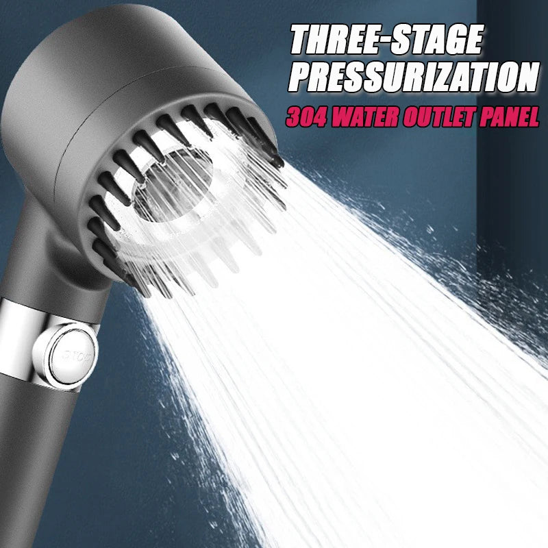 New Black Shower Head Rainfall High Pressure 3 Modes Adjustable Boost Filter Holder with Hose for Bathroom Accessories Sets