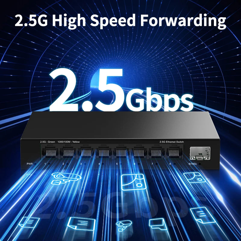 LIANGUO 2.5Gb 8 Port Network Switch 2.5Gbps Unmanaged Ethernet Switch with 10Gb SFP+ Slot Home Lab Small Setup Plug&Play Switch