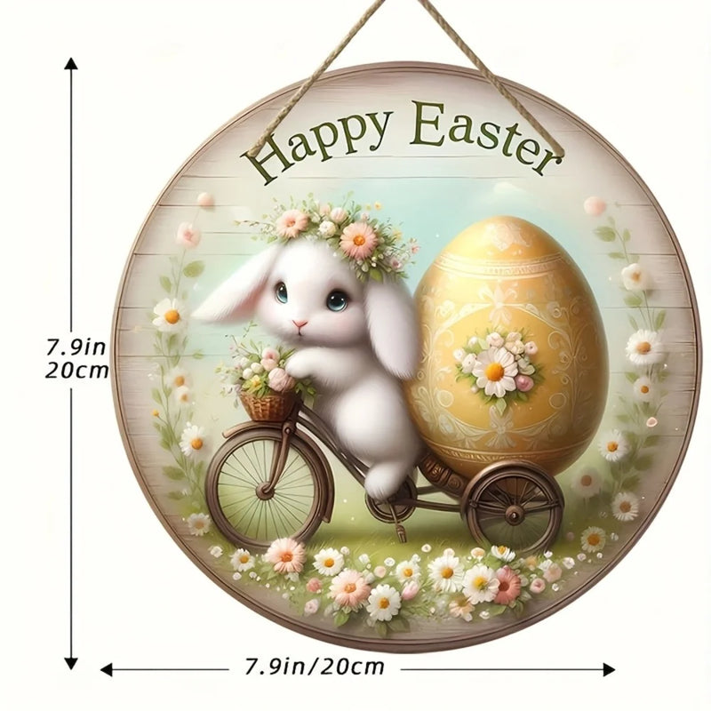 1 piece farmhouse style round wooden Easter bunny logo, 7.87 inch made wooden wreath with lilies and spring decoration, farmhous