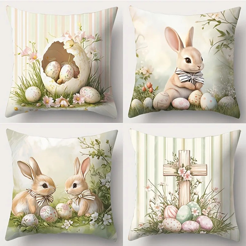 Happy Easter decoration pillow cover rabbit and egg cross print soft and comfortable home room decoration sofa cushion cover