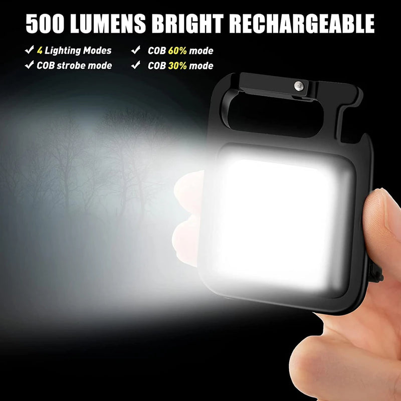 Super Bright 1500LM Work Light COB 500mah LED Flashlight Pocket Keychain USB Rechargeable Waterproof For Outdoor Camping