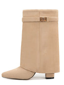 Ladies' Autumn and Winter New Pointed Knee High Women's Boots, Thick High-heeled Long Pants Boots, Fashionable Mid Rise Boots