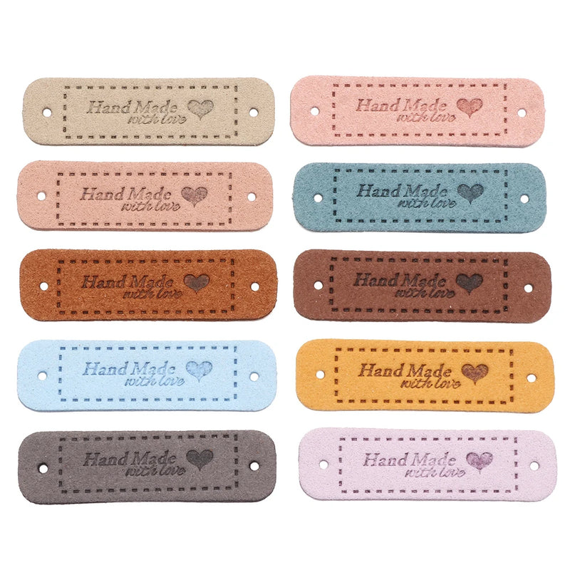 20PCS Arts Sewing Accessories Handmade PU Leather Hand Made With Love Clothes Tags Label Garment Labels