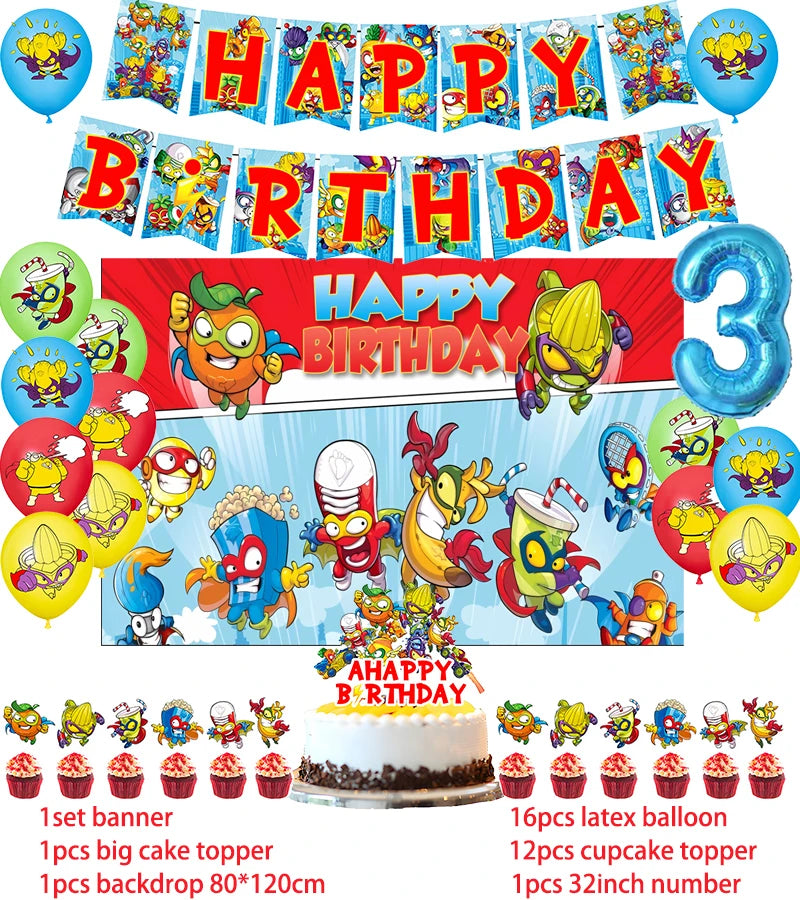 Superzings Birthday Party Supplies Balloon Banner Backdrop Tableware Cake Topper Party Decoration Baby Shower