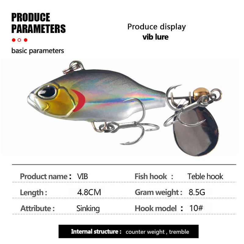 1Pcs Rotating Metal VIB Vibration Bait Spinner Spoon Fishing Lures 4.8cm 8.5g Jigs Trout Winter Fishing Hard Baits Pesca