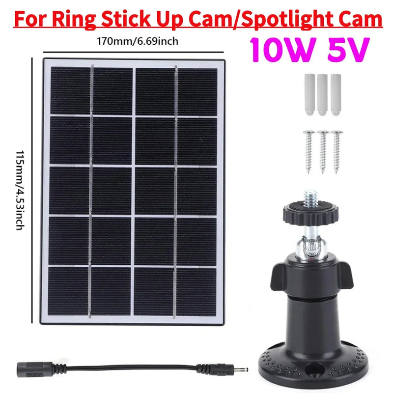 4W 5V Solar Panel Kit Waterproof Adjustable Wall Mount Bracket with 9.8FT Charging Cable for Ring Stick Up&Spotlight Camera