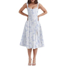 Summer New Elegant Slimming Long Dress Tank Sexy Side Slit Fragment Flower Dress Women's Waist-Fitted Clothing