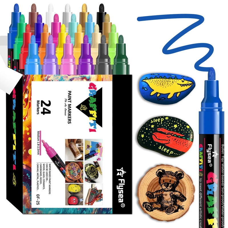 12/18/24Pcs/Set Acrylic Graffiti Pens for Fabric, Canvas, Rock, Glass, Wood, Medium Tip, Ideal Art Supplies for Adults and Kids