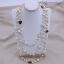 Luxury Camellia Multilayer Long Pearl Necklace Brand Design Rose Flower Sweater Chain Necklace for Woman
