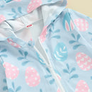Easter Bunny Print Cotton Blend Long Sleeve Rompers for Infant Boys and Girls Hooded Spring Bodysuits with Cute Rabbit Design