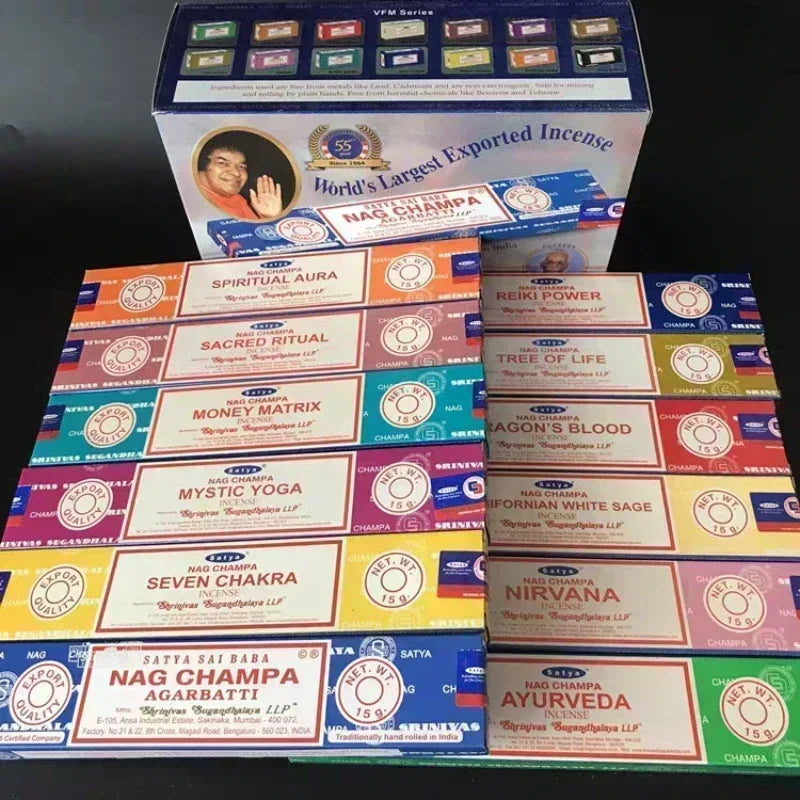 5BOX NAG Champa Indian Incense Collection Satya Handmade Sticks with Six Flavors Refreshing Medicinal Aromas for Home Meditation