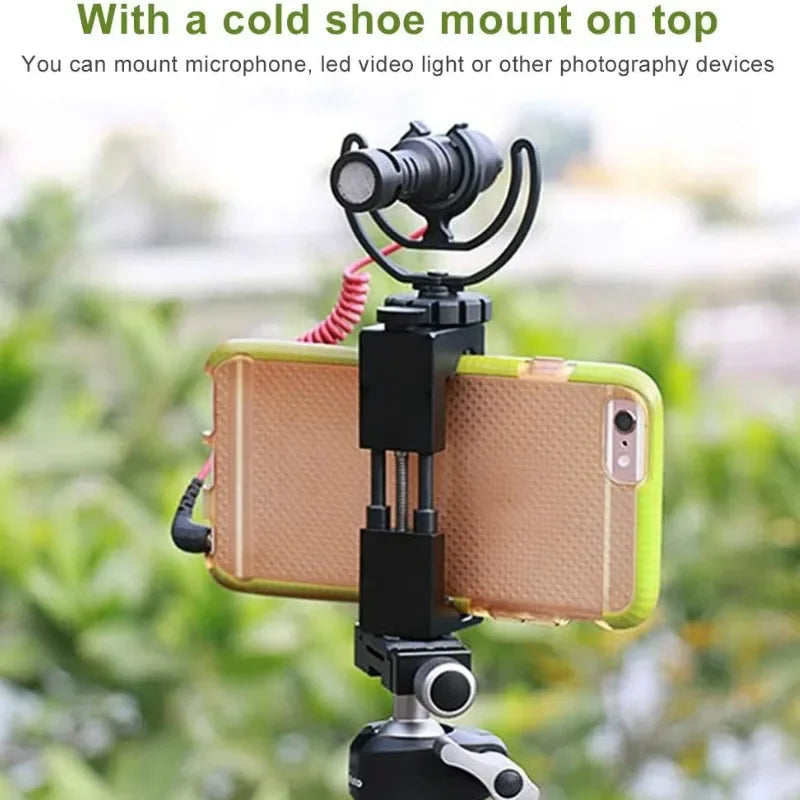 Universal Phone Holder Clamp Smartphone Clip Holder Mount Bracket, Aluminum Alloy Phone Tripod Adapter with Cold Shoe Mount