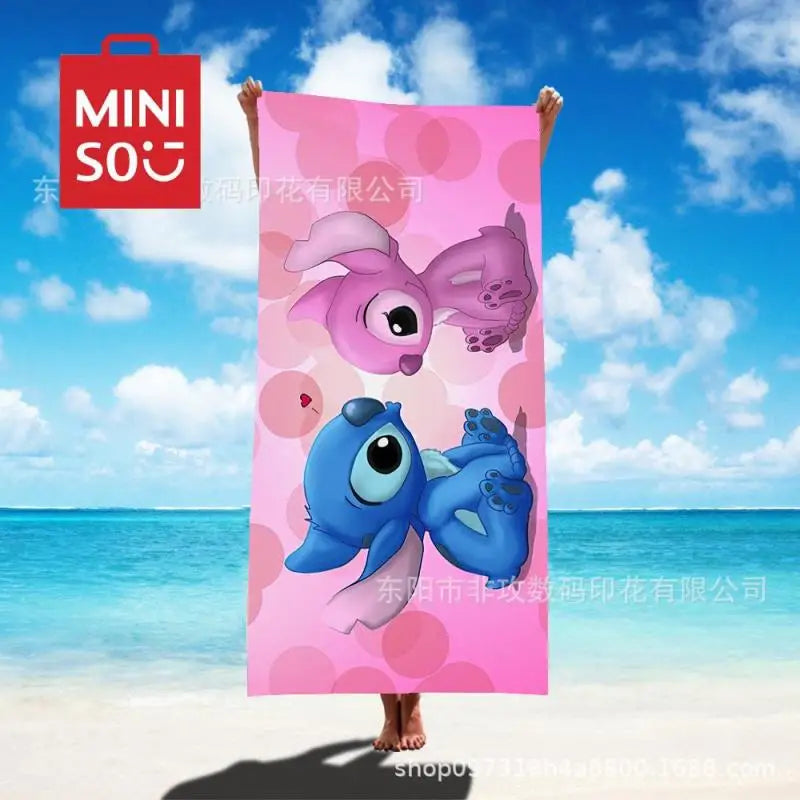 2024 New Stitch Beach Towel MINISO Kawaii Disney Cute Anime Character Soft Absorbent Quick Drying Towel Kids Printed Bath Towel