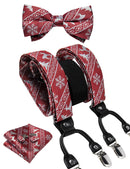 DiBanGu Mens Adjustable Silk Suspenders Bow Tie Cufflinks Pocket Square Set Metal Clips Y back Elastic Braces Wide Strap 3.5CM