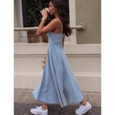 Fashion Spaghetti Strap Dresses For Women Summer Casual Beach Vestidos Midi Dress Sleeveless Slim A Line Dress