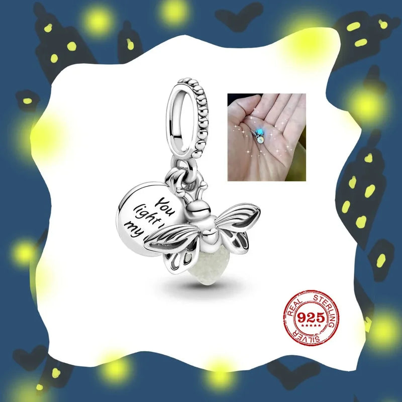 Luminous Firefly 925 Sterling Silver Charm Beads fit Original Pandora Charms Bracelet Necklace Silver Jewelry Making DIY Gift