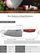 YIZEMA 7" Cleaver Knife Japanese Damascus Steel Sharp Meat Slicer Vegetable Chopper Kitchen High Quality Professional Chef Knife