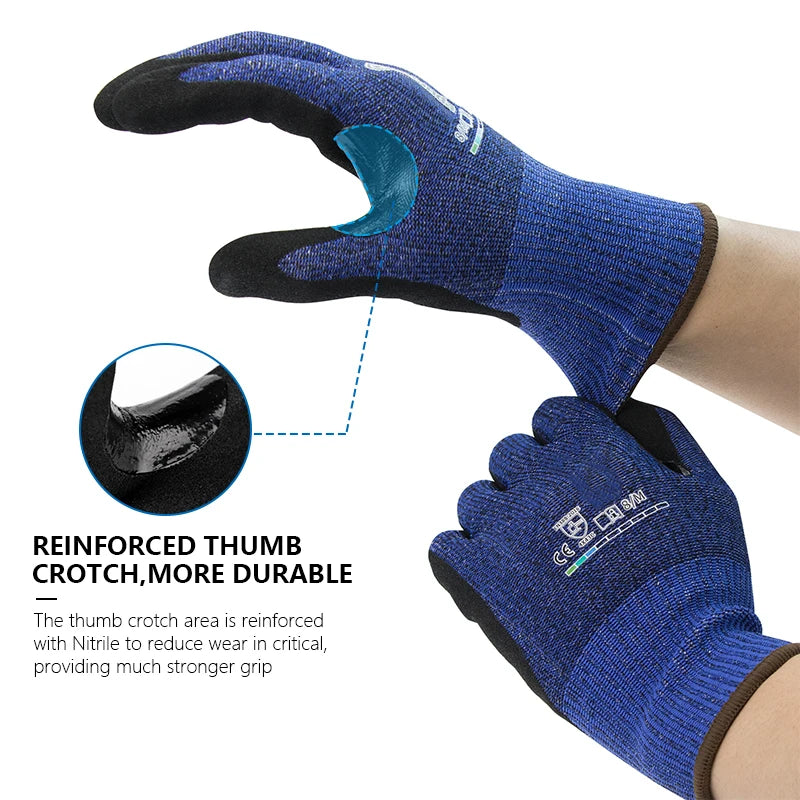 Andanda Double Layer Nitrile Gloves With Thumb Reinforcement Work Gloves Level 5 Cut Resistant Gloves Mechanic Safety Working