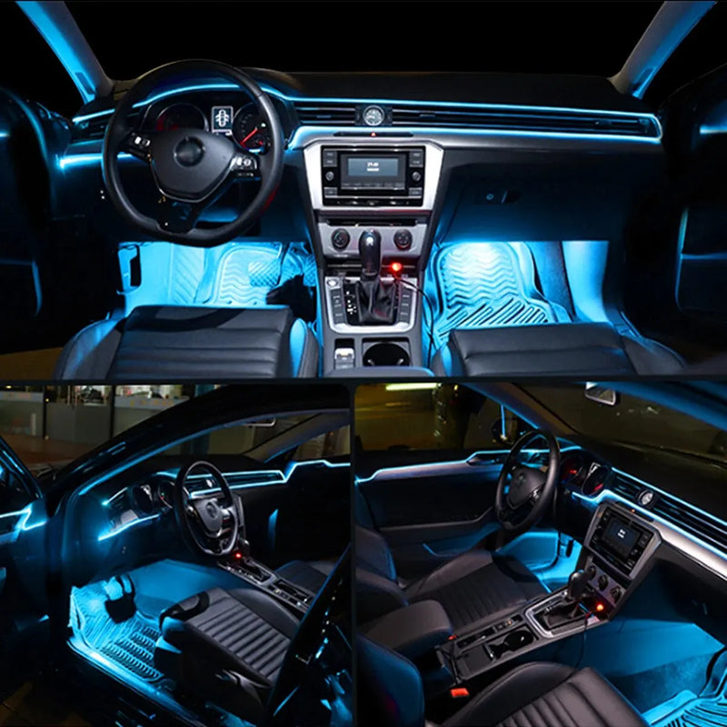Car Interior Neon RGB Led Ambient Light Fiber Optic Kit With APP Sound Control Multiple Modes Auto Atmosphere Decorative Lamp