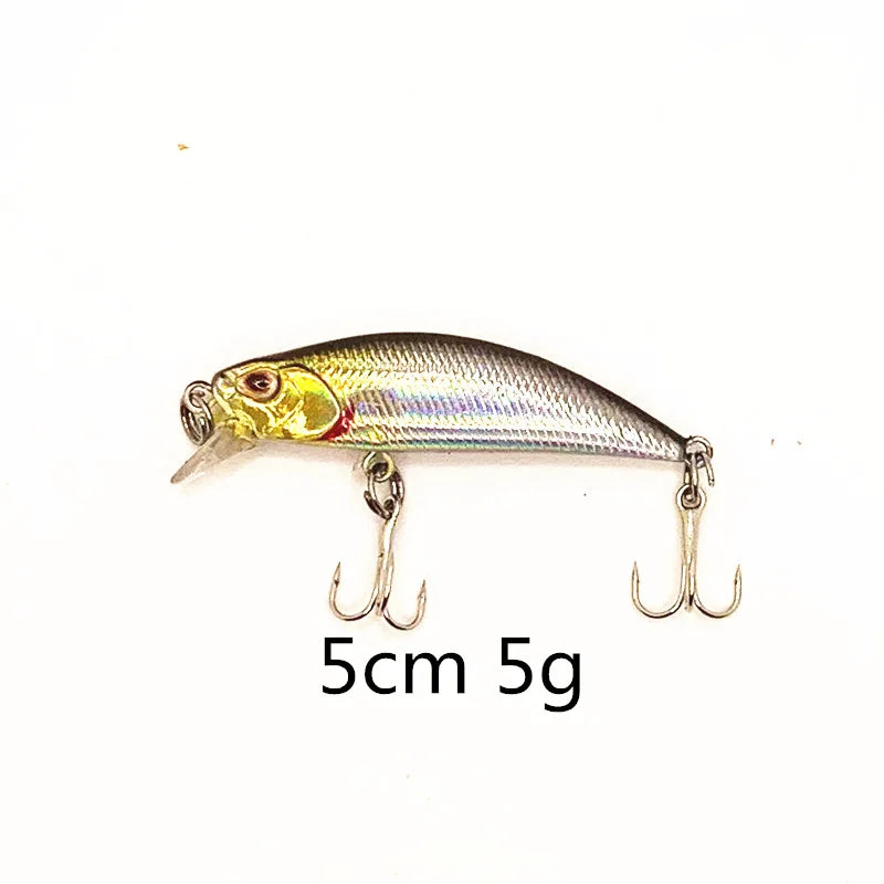 Colorful Fishing Lure with 3D Eyes, Sinking Minnow, Laser Trolling, Plastic Buzz Bait, 2 Treble Hook, 5G, 5cm, 1Pcs