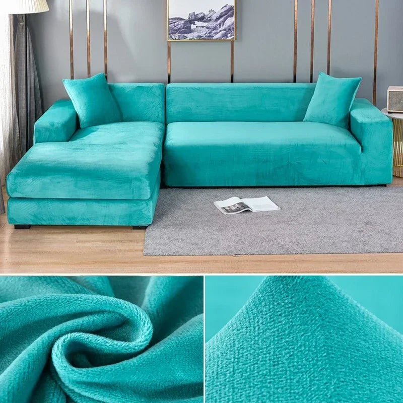 Velvet Sofa Cover Thick Elastic 1/2/3/4 Seater Sofa Cover for Living Room Velvet Plush L Shaped Corner Sofa  Couch Cover