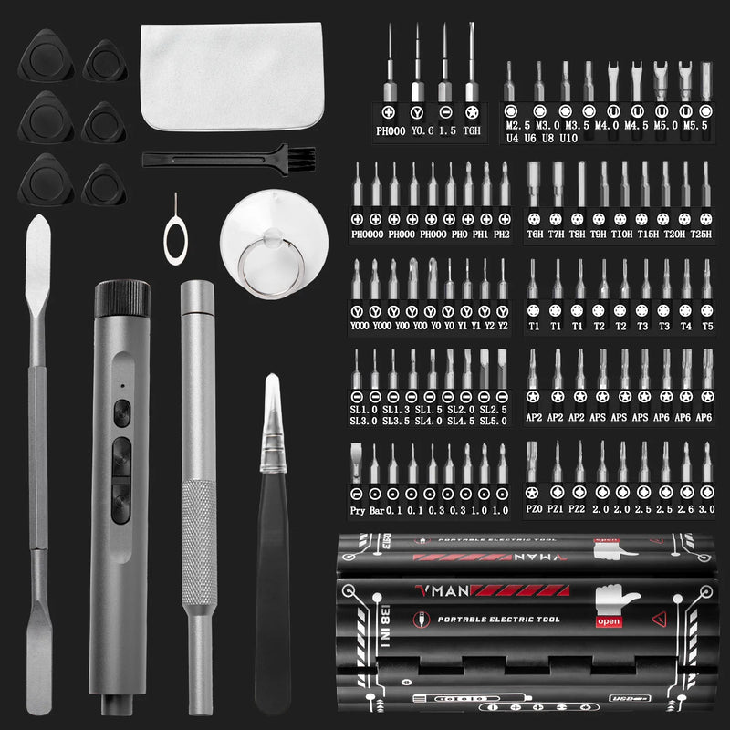 VMAN 138-IN-1 Professional Precision Electric Screwdriver Set Magnetic Bit Computer & Console Game & Phone Repair Kit Man‘s Gift