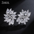 ZAKOL Delicate Cubic Zircon Crystal Stud Earrings for Women Fashionable White Color Flower Handmade Wedding Jewelry EP480