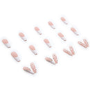 24pcs False Nails With Glue Flower Design Long Coffin French Ballerina Fake Nails Full Cover Acrylic Nail Tips Press On Nails