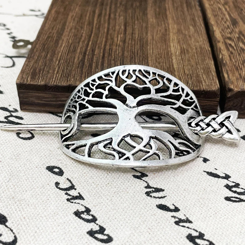Vintage Norse  Life Tree Noble Women Hairpins Metal Solid Hair Slide Stick Queen Vikings Headdress Accessories Girl Jewelry Gift