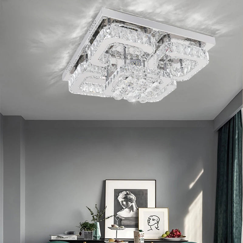 Voltsify Modern Fancy Crystal LED Flush Mount Ceiling Light Fixture fo