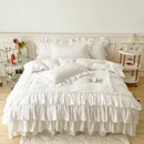 Rüschen-Bettbezug Queen Twin, 100 % gewaschene Mikrofaser, 3-teiliges Bettwäsche-Set, Shabby Chic Bauernhaus Bettbezug Kissenbezüge