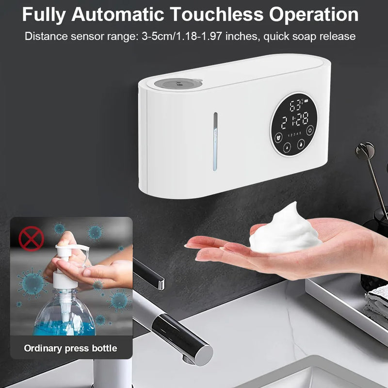 Automatic Foam Soap Dispensers Touchless Hand Wash Soap Dispensers with Temperature Display 500ML Wall Mount Foam Soap Dispenser