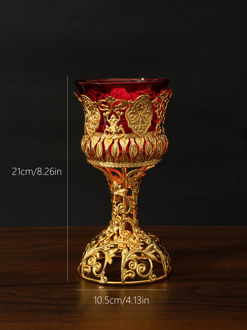 Cross-border hot selling metal red glass bowl candle cup European style ornament candle holder