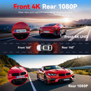 REDTIGER A4 Dashcam vorne und hinten 4K Dashcam Fahrtenschreiber für WiFi GPS Auto DVR für 24H Parkmodus Black Box fürs Auto