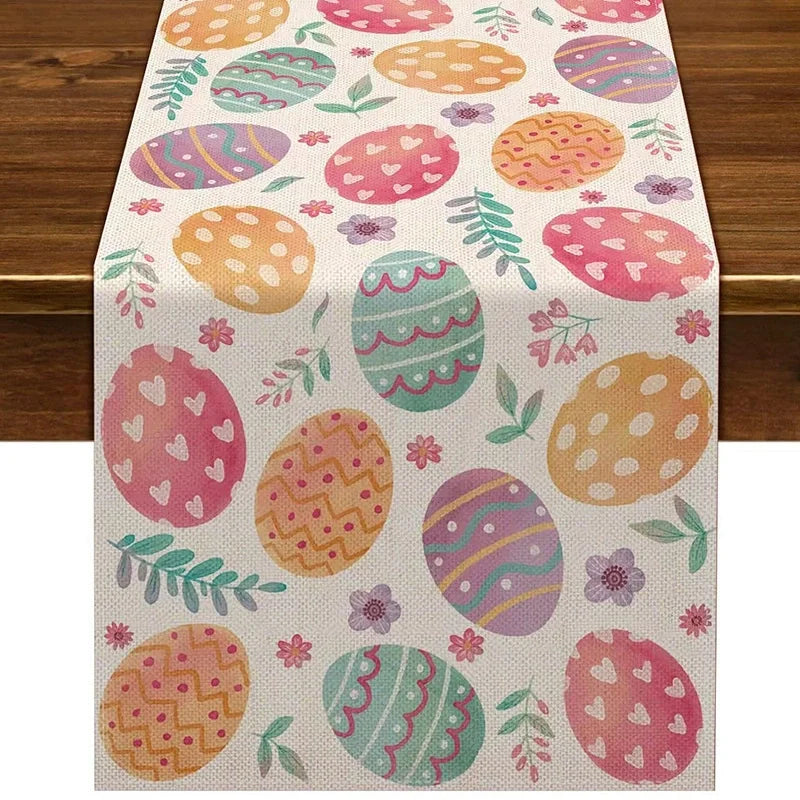 2025 Easter Rabbit Table Runner Linen Bunny Dining Table Cloth Placemat Spring Holiday Happy Easter Decoration For Home Kitchen