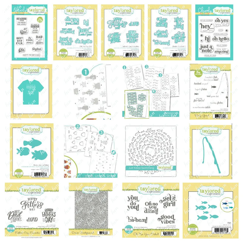 Father's Day Theme Metal Cut Dies Hexagon Layering Stencils Fish Hook Line Sinker Clear Stamps Diy Holiday Cards Decor Scrapbook