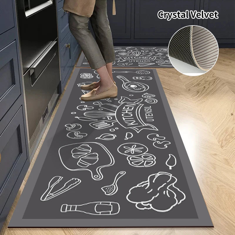 Cooker Pattern Kitchen Mat Absorbent Long Rugs Crystal Velvet Carpet for Living Room Kitchen Foot Mats Doormat Alfombra tapis