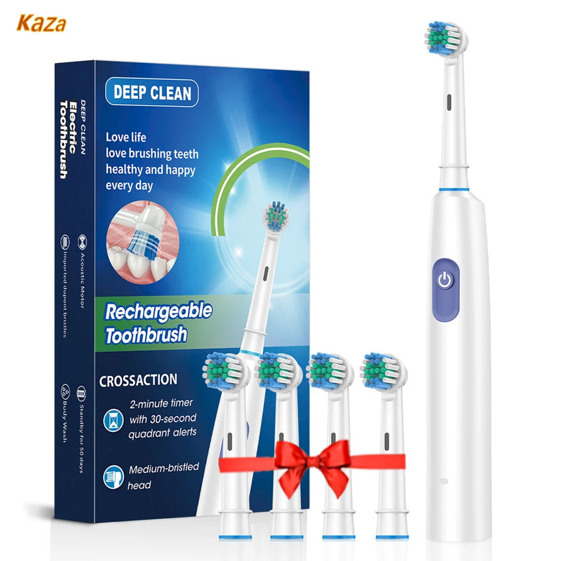 Smart Rotating Electric Toothbrush Rechargeable Toothbrush with 8 Replacement Brush Heads Rotary Electric Toothbrush Adult