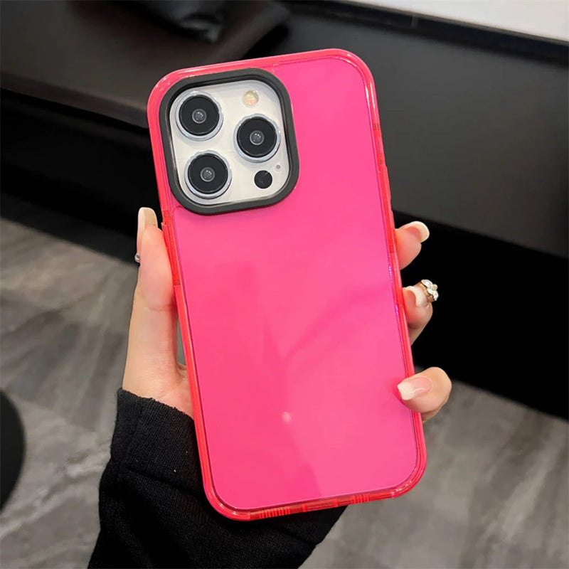 Neon Fluorescent Color Transparent Phone Case For iPhone 15 11 12 13 14 Pro Max Plus Bumper Clear Shockproof Soft Silicone Cover
