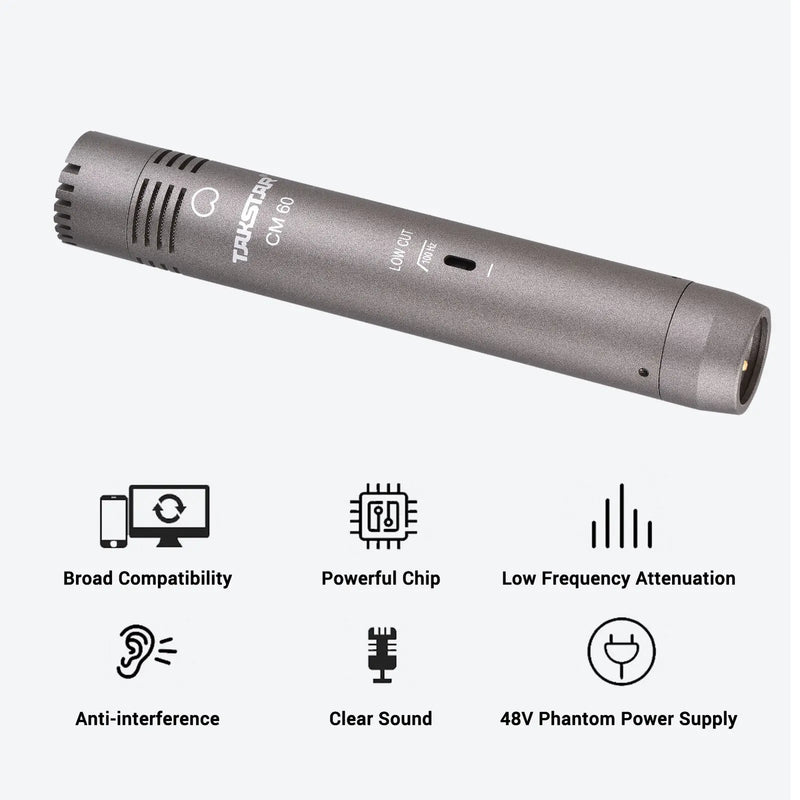 TAKSTAR CM-60 Professional Condenser Microphone XLR Cardioid Mic 48V Wired Mic for Recording, Broadcasting, On-stage Performance